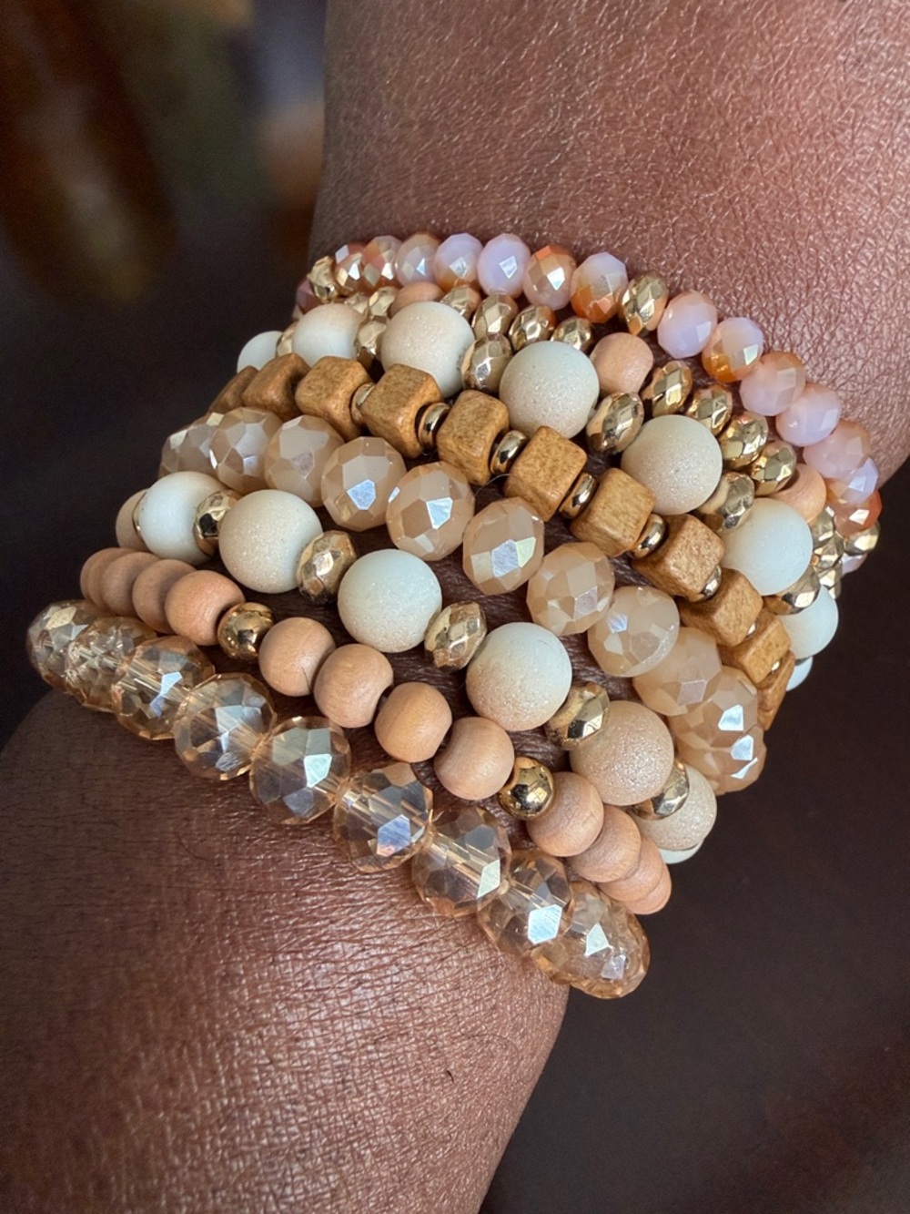 Neutral Multi-Stack Beaded Bracelet Set - Gold Accent - Picture 3 of 5